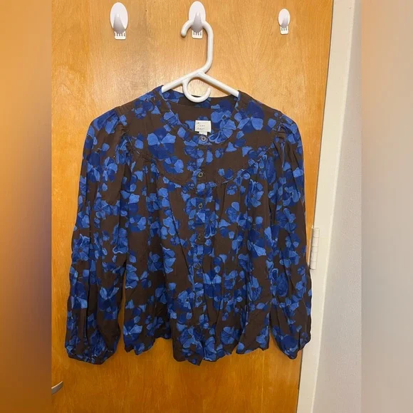 A New Day Blue/Brown Blouse - Picture 1 of 3